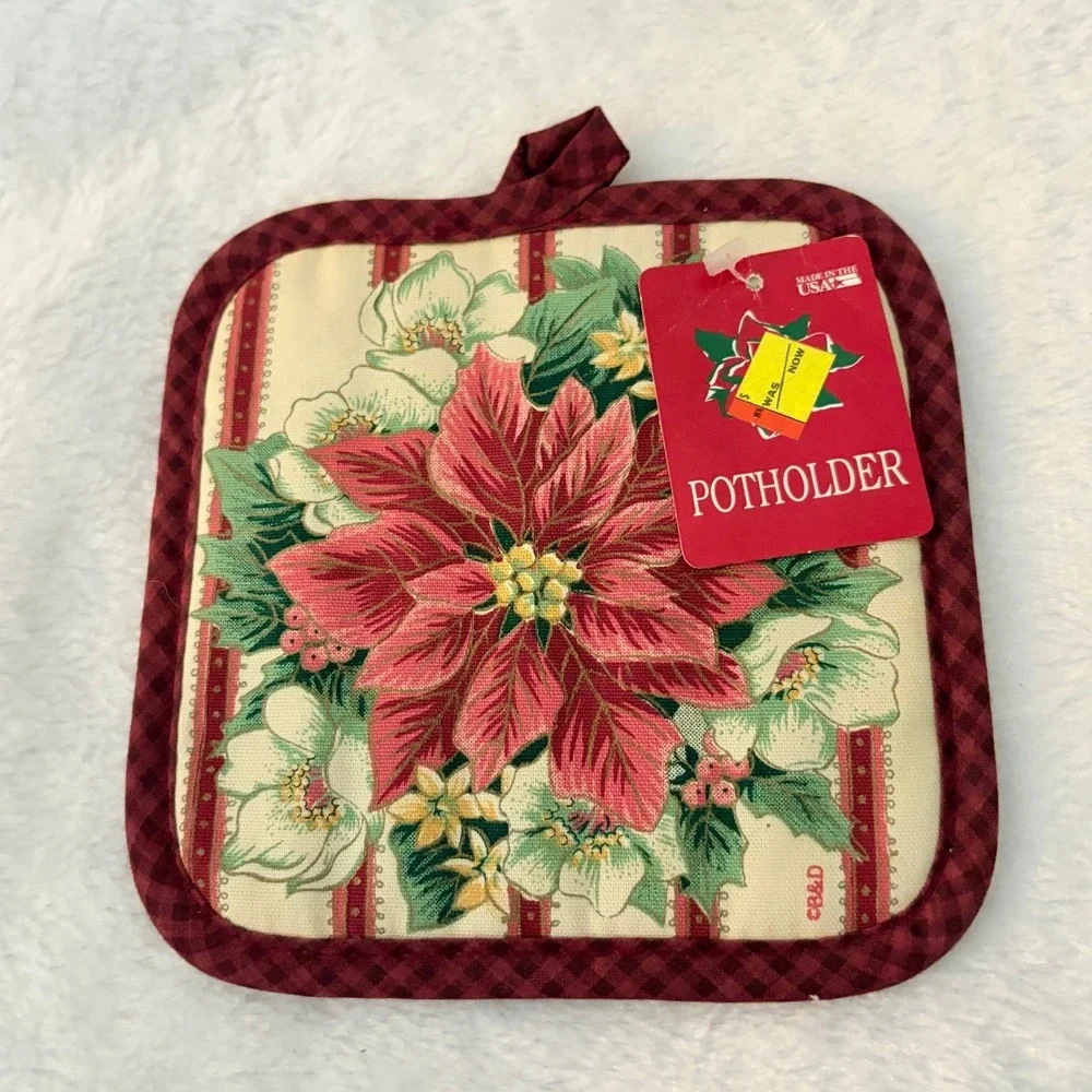 Barth‎ & Dreyfuss Potholders Set 3 Christmas Poinsettia Apple Vintage Red Green